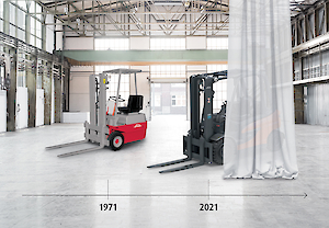 the success story of linde material handlings electric forklifts began at the german industrial trade fair in hanover bac.300x0 is Linde Material Handling reaches milestone with electric forklift trucks