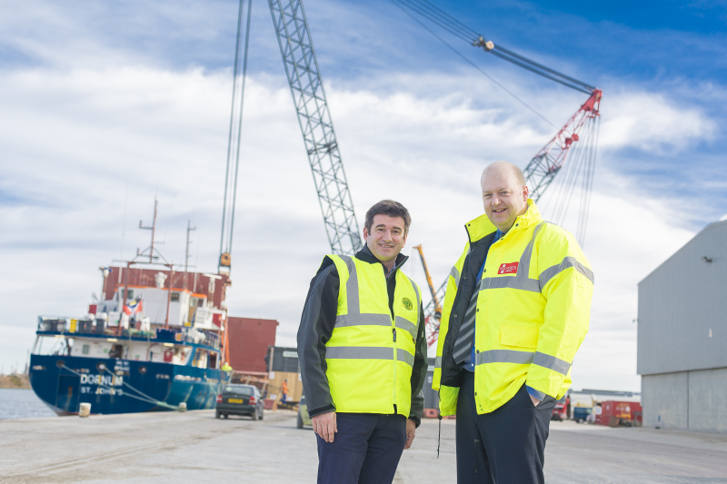 seb gardiner of quality freight with andrew martin of peel ports Quality Freight and Peel Ports launch new container service