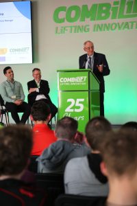 L R Matthew Ward Professor Monaghan Institute Martin McVicar CEO Combilift Joe McGrath CMETB edited Combilift and CMETB celebrate 10 years of pioneering Engineering Traineeship