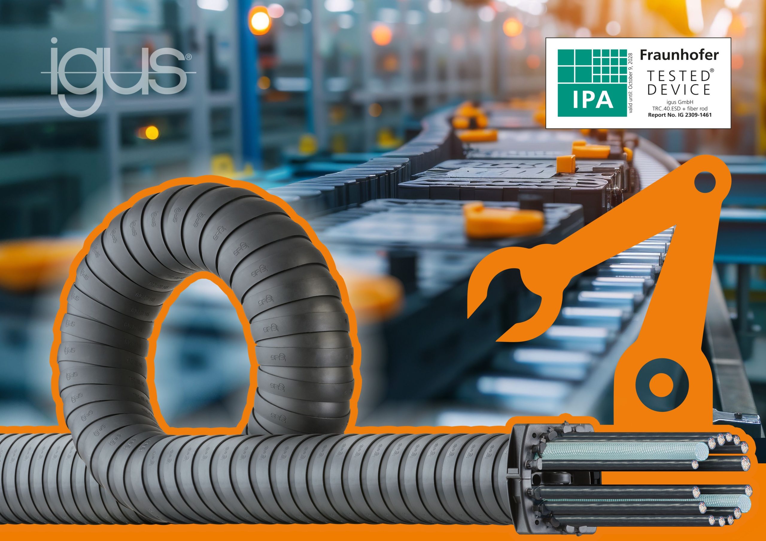 First certified robotic energy supply system for dry cleanrooms, from igus