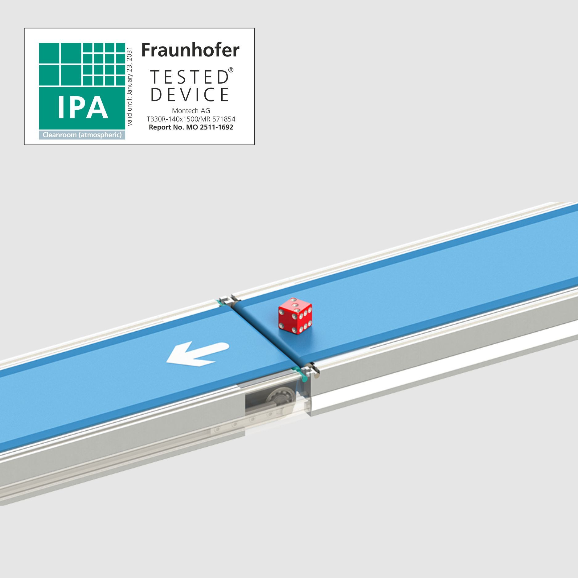 Fraunhofer IPA certifies knife edge for Montech cleanroom belt conveyors